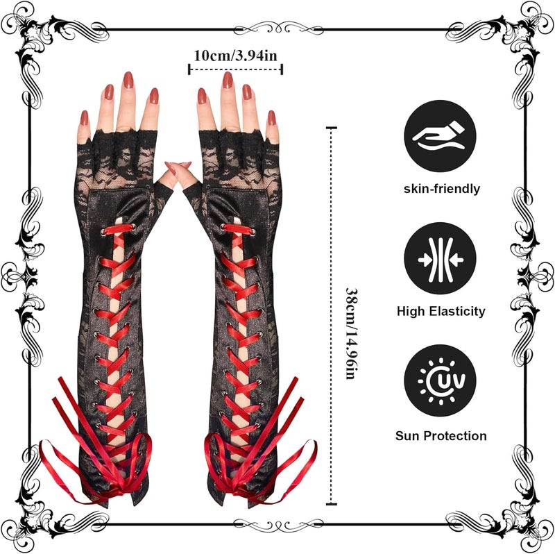 RainFlowwer Fingerless Gloves Steam Punk Goth Witch Long Elbow Arm Warmer Lace Sleeves for Costume Party Halloween Cosplay - Image 5